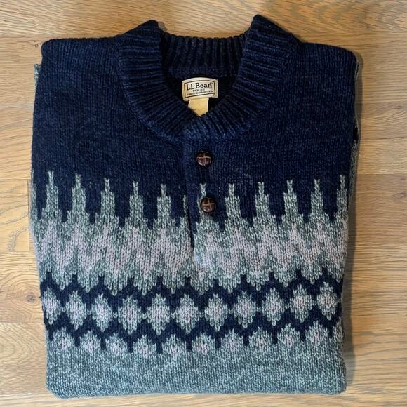 LL Bean Classic Ragg 100% Lambswool Sweater Henley Fair Isle Mens XXL Tall - Picture 7 of 8